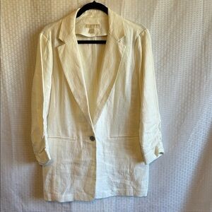 #872 Michael Kors Light Cream Linen-Blend Single-Button Longline Blazer
